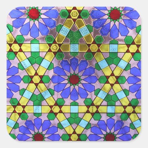 Art Nouveau Geometric Stained Glass Window Square Sticker