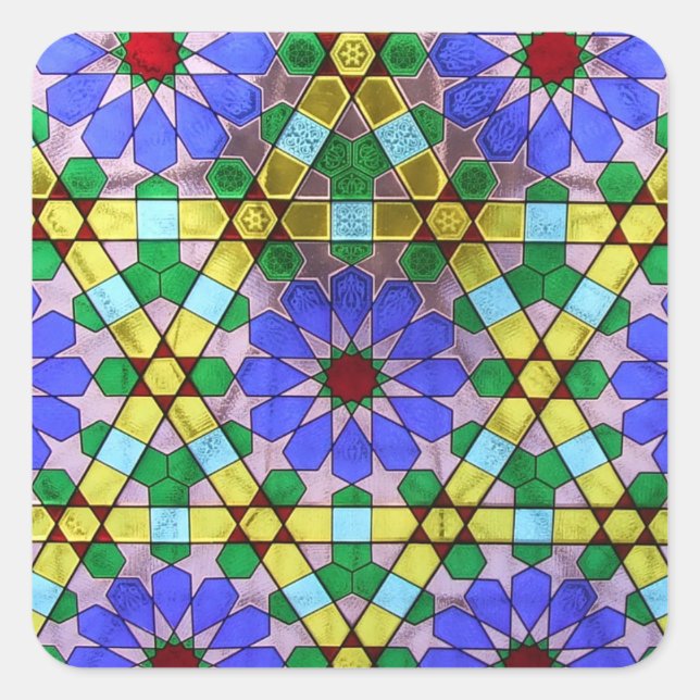 Art Nouveau Geometric Stained Glass Window Square Sticker (Front)