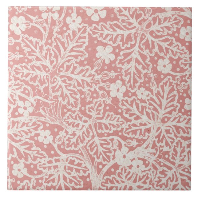 Art Nouveau geranium bush pattern pink Ceramic Tile (Front)