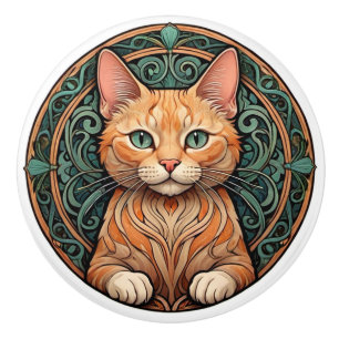Art Nouveau Ginger Cat Ceramic Knob