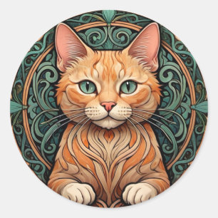Art Nouveau Ginger Cat Classic Round Sticker