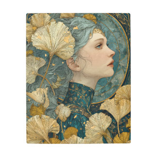 Art Nouveau Ginkgo Muse Metal Art Print