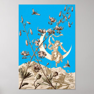 Art Nouveau Girl on Crescent Moon by A. Seder Poster
