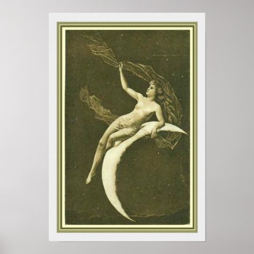 Art Nouveau Girl on the Moon Poster 13 x 19