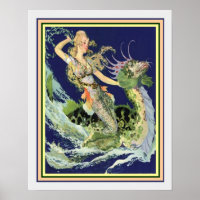 Art Nouveau "Girl & Sea Serpent" 16x20