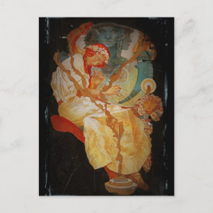 Art Nouveau Girl with Harp 1903 Postcard