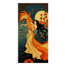 Art Nouveau Goddess Flowing Flame Floral 
