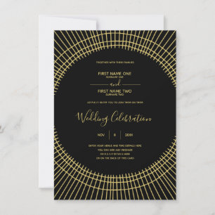Art nouveau gold and black wedding invitation