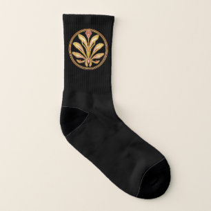 Art Nouveau gold and pink bead motif on black Socks