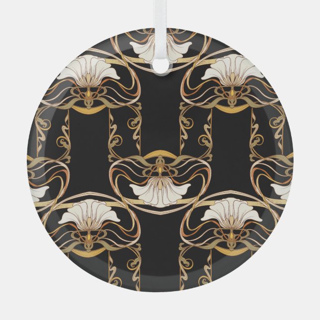 Art Nouveau: Gold Black Glass Ornament (Front)