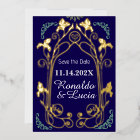 Art Nouveau Gold Blue Botanical Save the Date