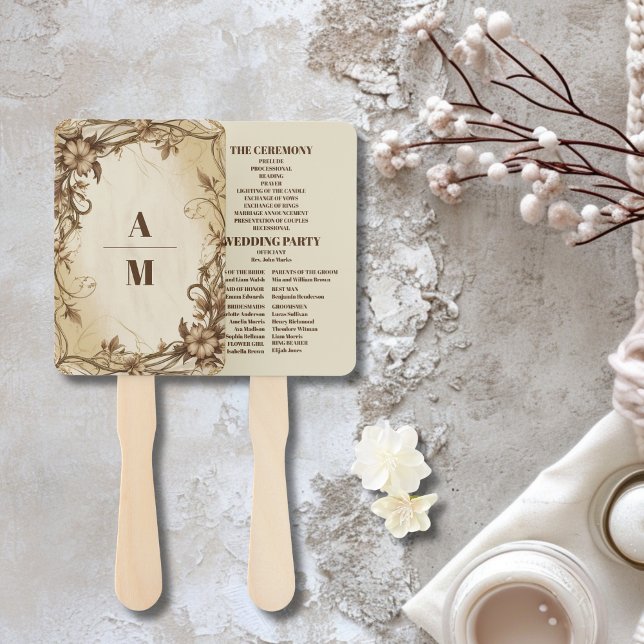 Art Nouveau Gold Botanical Wedding Hand Fan (Creator Uploaded)