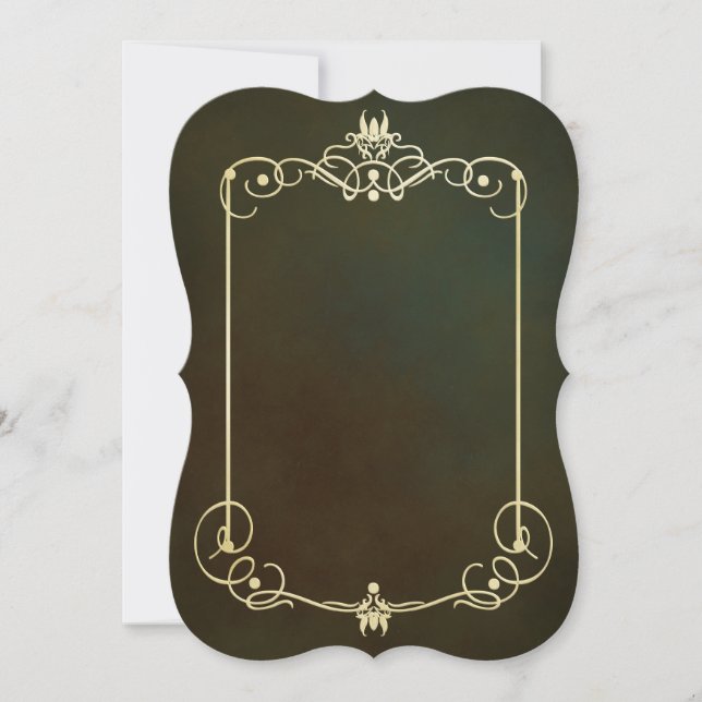Art nouveau,gold,dark teal ,Victorian,wedding,card (Front)