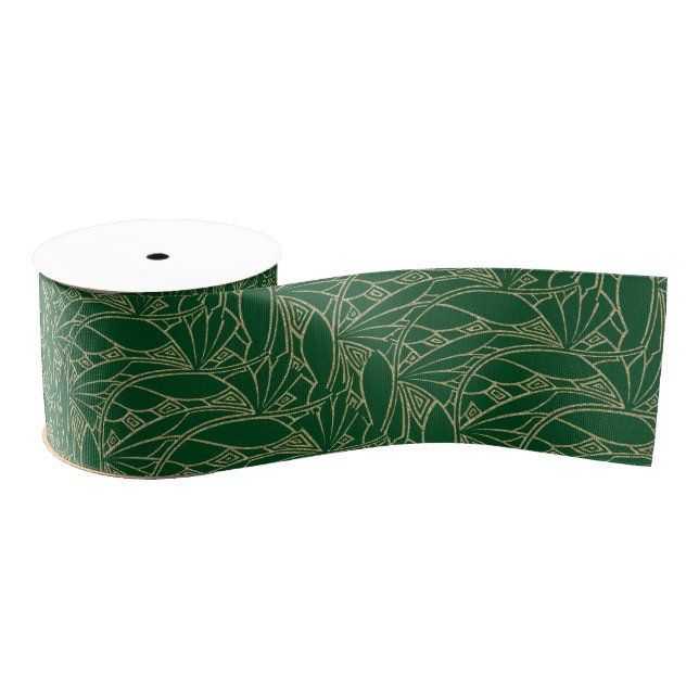 Art Nouveau Gold Filigree on Emerald Grosgrain Ribbon (Spool)