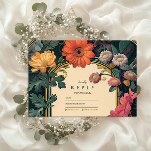 Art Nouveau Gold Frame Wedding RSVP Card