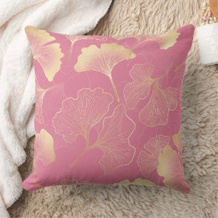 Art Nouveau Gold Ginkgo Leaf Blush Pattern Throw Pillow