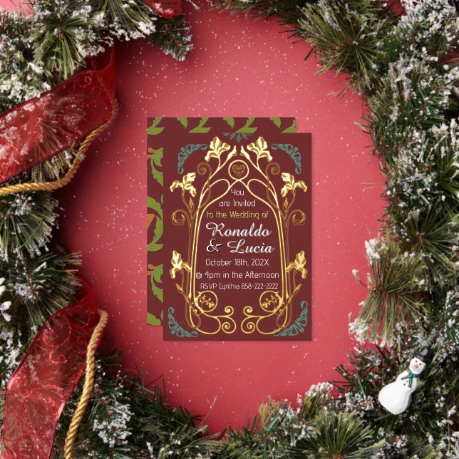 Art Nouveau Gold Green Botanical Invitation Foil Invitation (Insitu)