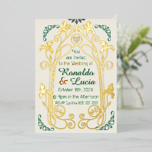 Art Nouveau Gold Green Botanical Invitation Foil Invitation