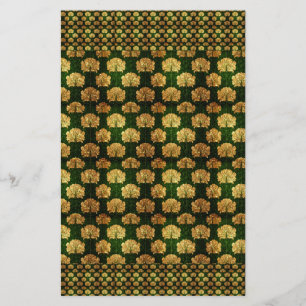 art Nouveau, gold, green,floral, pattern,vintage,d Stationery