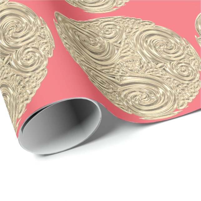 Art nouveau gold peach metallic look abstract  wrapping paper (Roll Corner)