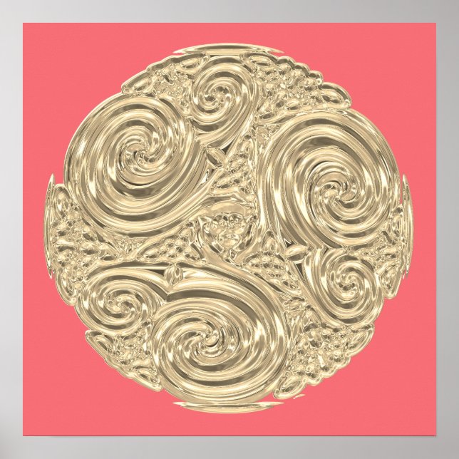 Art nouveau gold peach pink metallic look medallio poster (Front)