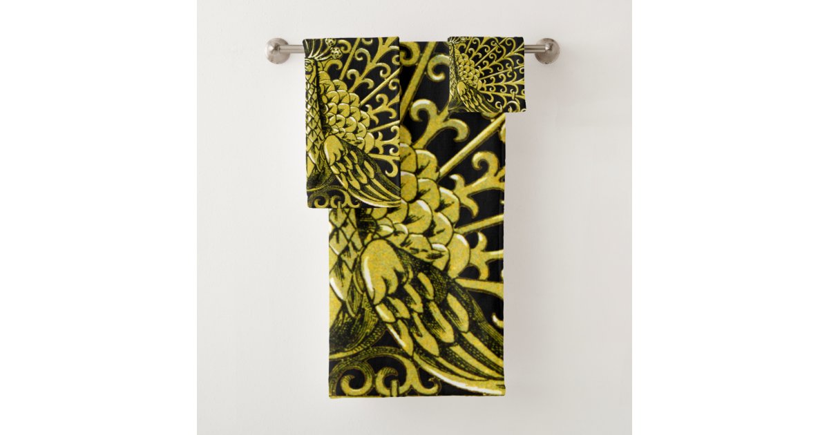 Art Nouveau Gold Peacock Bath Towel Set | Zazzle