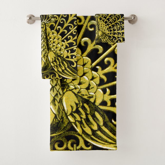 Art Nouveau Gold Peacock Bath Towel Set (Insitu)