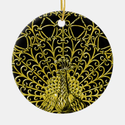 Art Nouveau Gold Peacock Ceramic Ornament