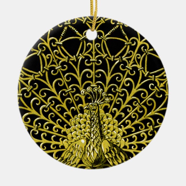 Art Nouveau Gold Peacock Ceramic Ornament (Front)