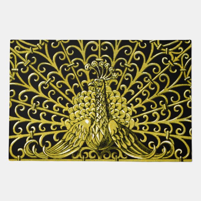 Art Nouveau Gold Peacock Doormat (Front)