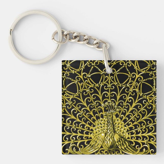 Art Nouveau Gold Peacock Keychain (Front)