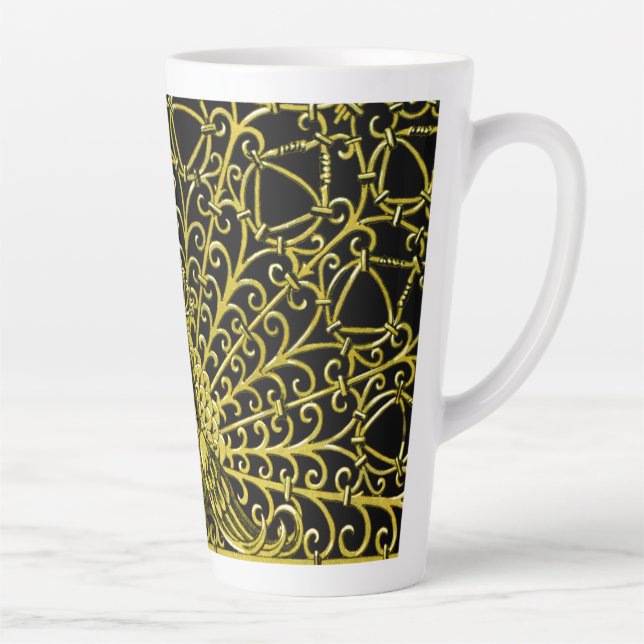 Art Nouveau Gold Peacock Latte Mug (Right)