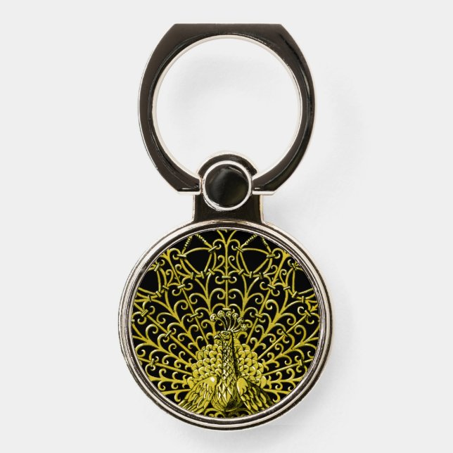 Art Nouveau Gold Peacock Phone Ring Stand (Front)