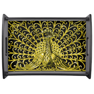 Art Nouveau Gold Peacock Serving Tray