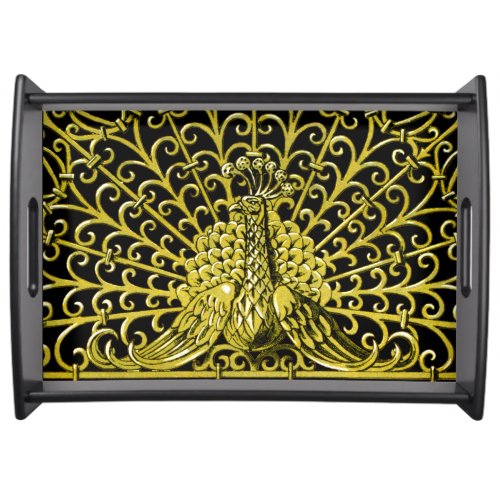 Art Nouveau Gold Peacock Serving Tray