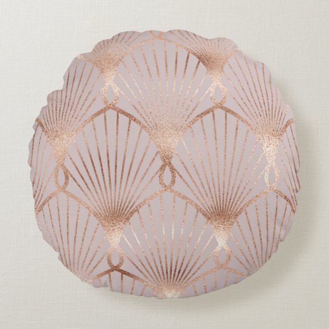 Art Nouveau Gold: Seamless Leaf Round Pillow (Front)