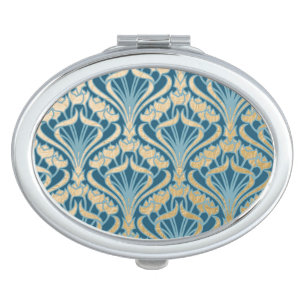 Art nouveau,gold,teal,pattern,damask,Victorian,bel Compact Mirror