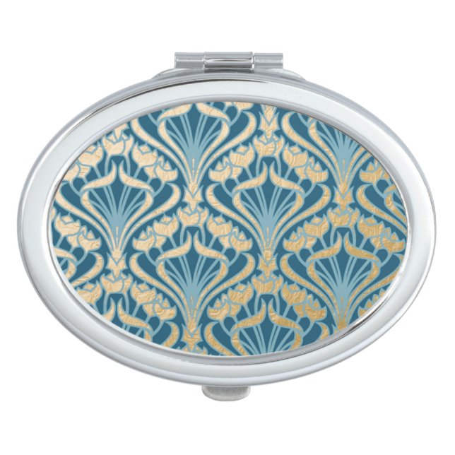 Art nouveau,gold,teal,pattern,damask,Victorian,bel Compact Mirror (Front)
