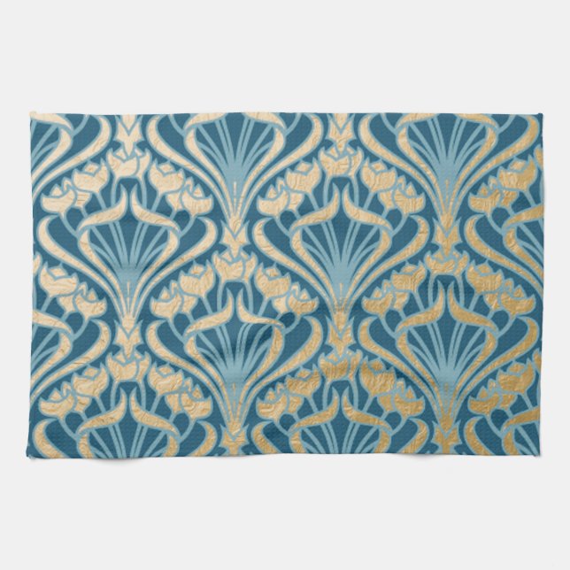 Art nouveau,gold,teal,pattern,damask,Victorian,bel Kitchen Towel (Horizontal)