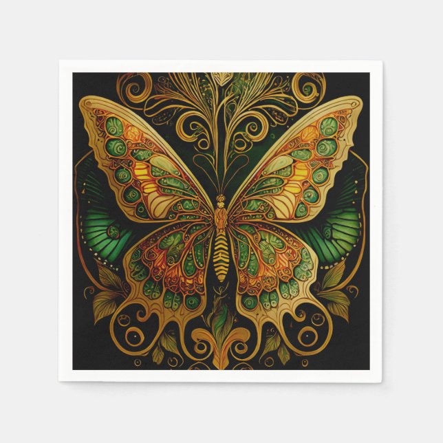 Art Nouveau Golden Butterfly Napkins (Front)