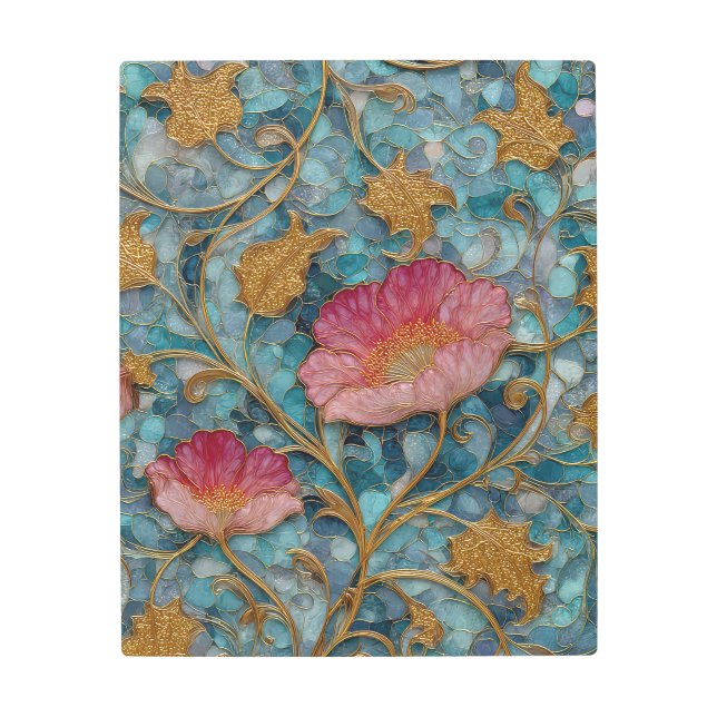 Art Nouveau Golden Poppy Mosaic Metal Art Print (Front)