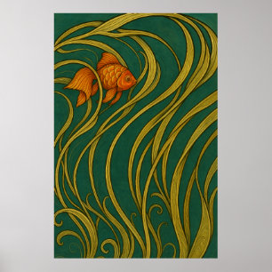 Art Nouveau Goldfish Folded Greeting Card Poster