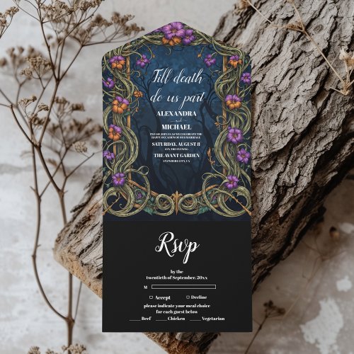 Art Nouveau Gothic Halloween Wedding All In One Invitation