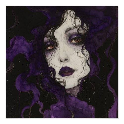 Art Nouveau Gothic Lady Purple Black Glossy Art Poster