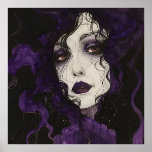 Art Nouveau Gothic Lady Purple Black Matte Art Poster