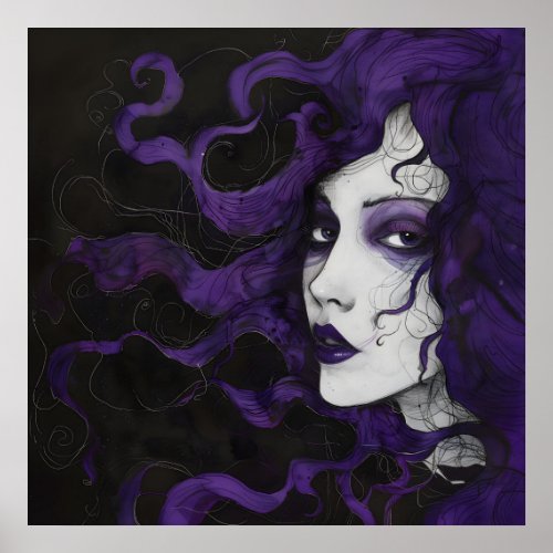 Art Nouveau Gothic Woman Purple Black Matte Art Poster