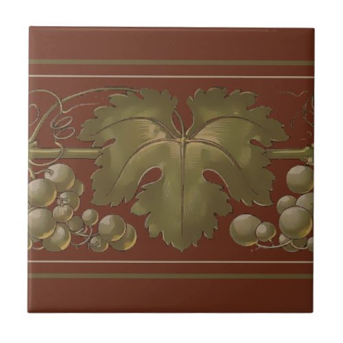 Art Nouveau Grapes on Grapevine Frieze Pattern Ceramic Tile