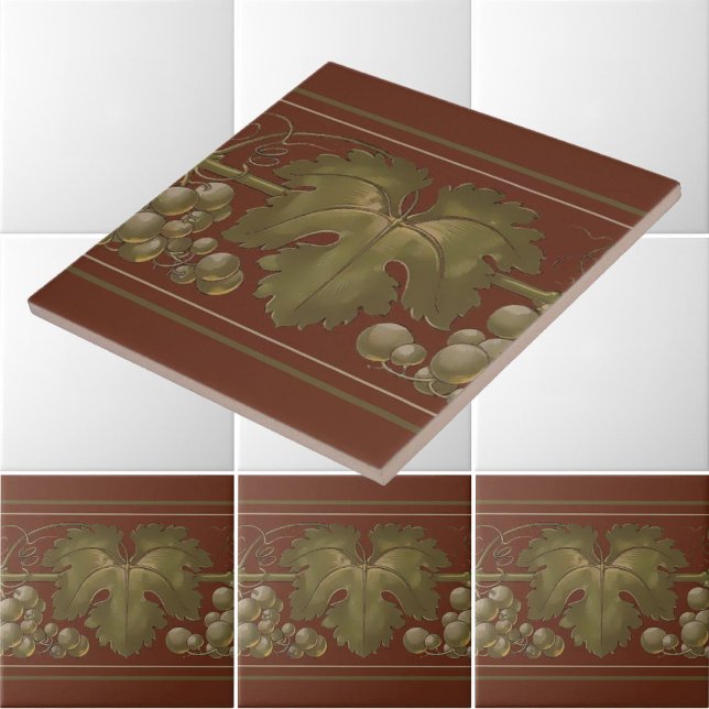 Art Nouveau Grapes on Grapevine Frieze Pattern Ceramic Tile (Creator Uploaded)