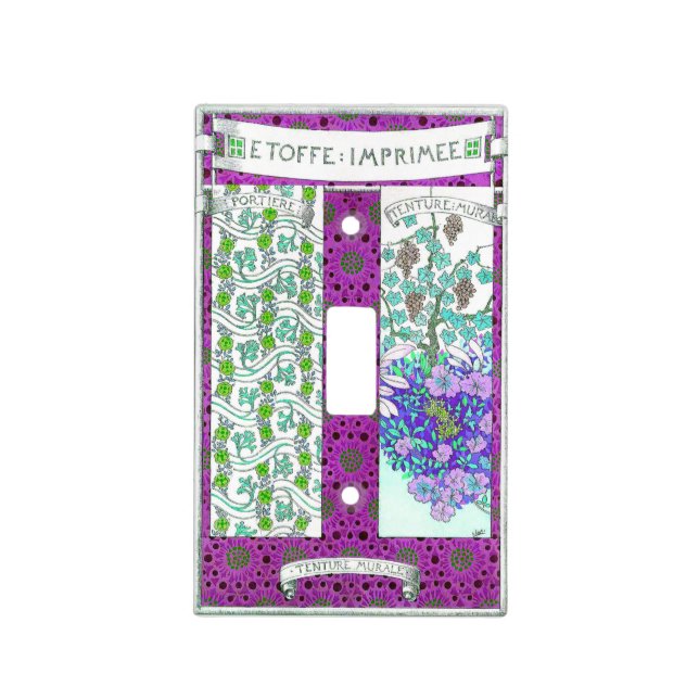 Art nouveau Grapevine floral abstract purple teal Light Switch Cover (Front)