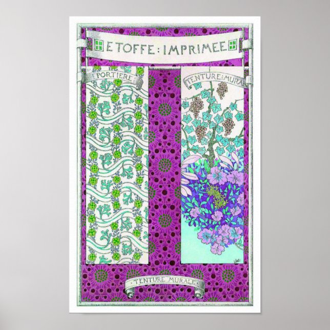 Art nouveau Grapevine floral advertisement art Poster (Front)